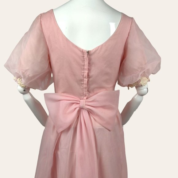 Vintage 1960s Sheer Pink Party Dress Prom Dress MOD MCM Puff Sleeves Lace Prince - Picture 9 of 14